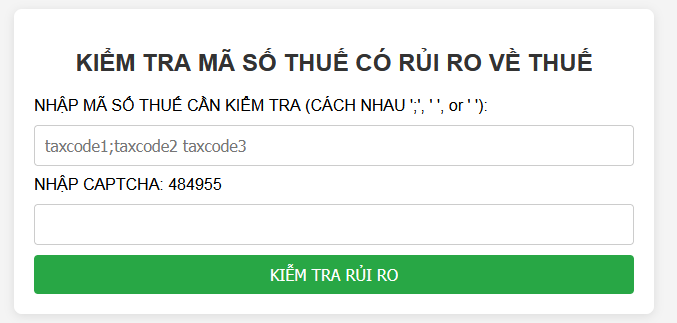 Tra cứu mã số thuế có rủi ro về thuế - tích hợp api