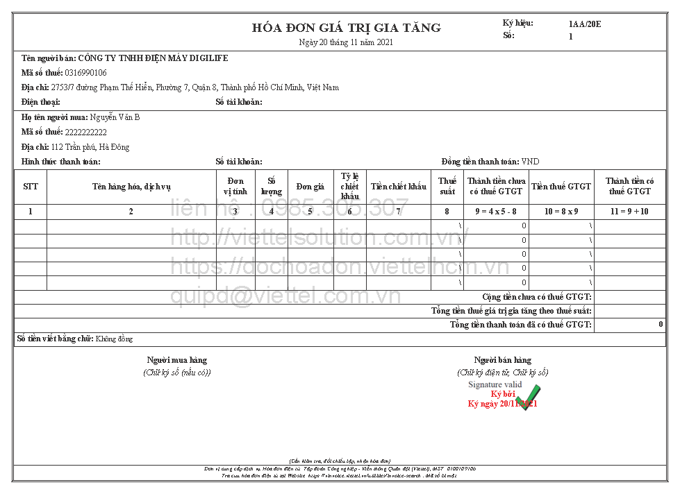 Mẫu hóa đơn điện tử theo Thông tư 78 và Nghị Định 123